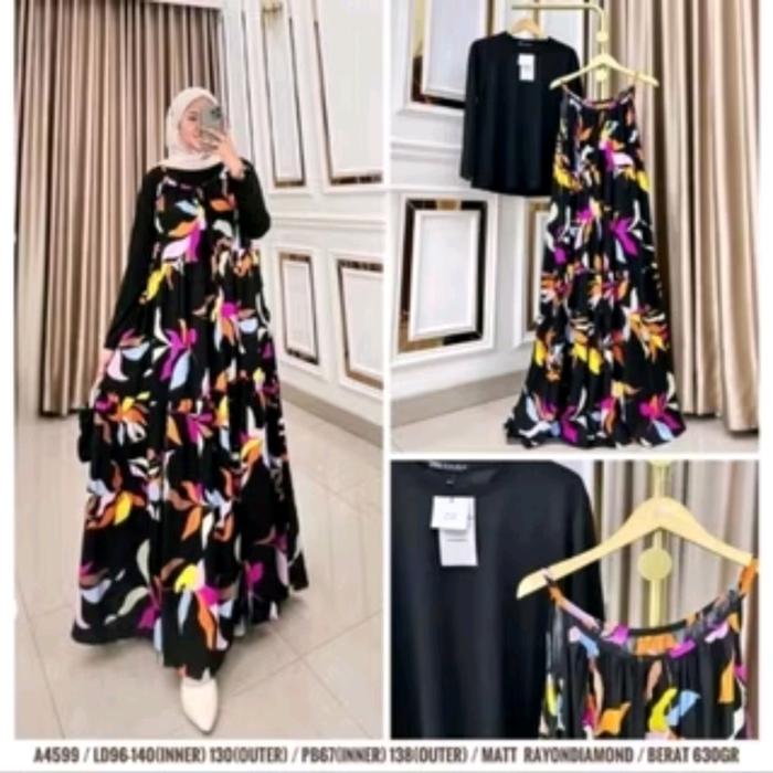 DRESS PANTAI MOTIF BUNGA BUNGA Wanita Muslim Rayon Maxi