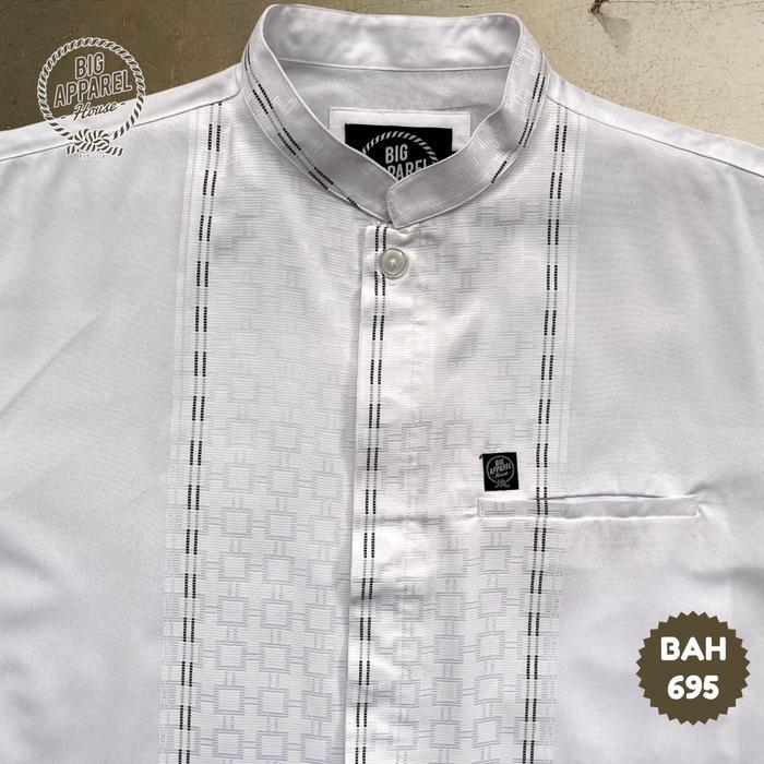 Kemeja Koko Jumbo Big Size Pria Laki Cowok Lengan Pendek Katun Madina Jacquard Off White Kotak Garis