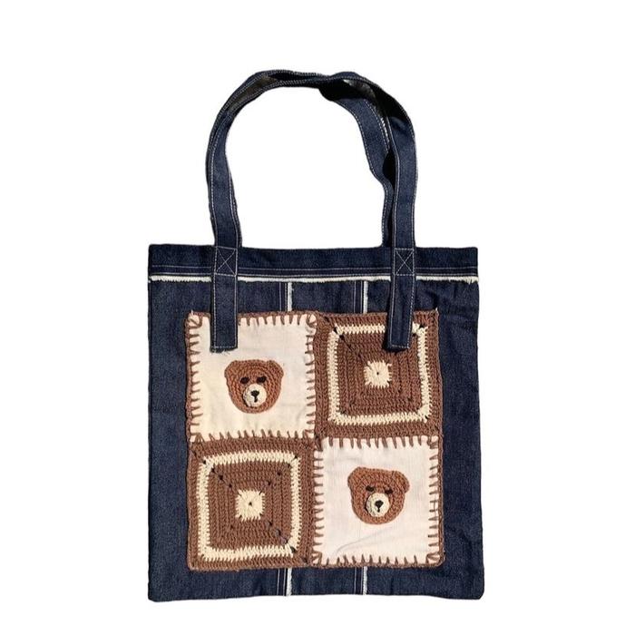 Brown Bear Knit Reworked Totebag By Pultasch