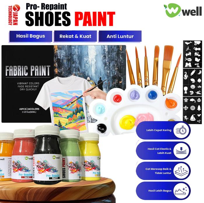Cat Sepatu Warna Warni Well Pro-Repaint Shoes Paint Cat Sepatu Cat Tas Canvas Suede Kulit Sintetis R