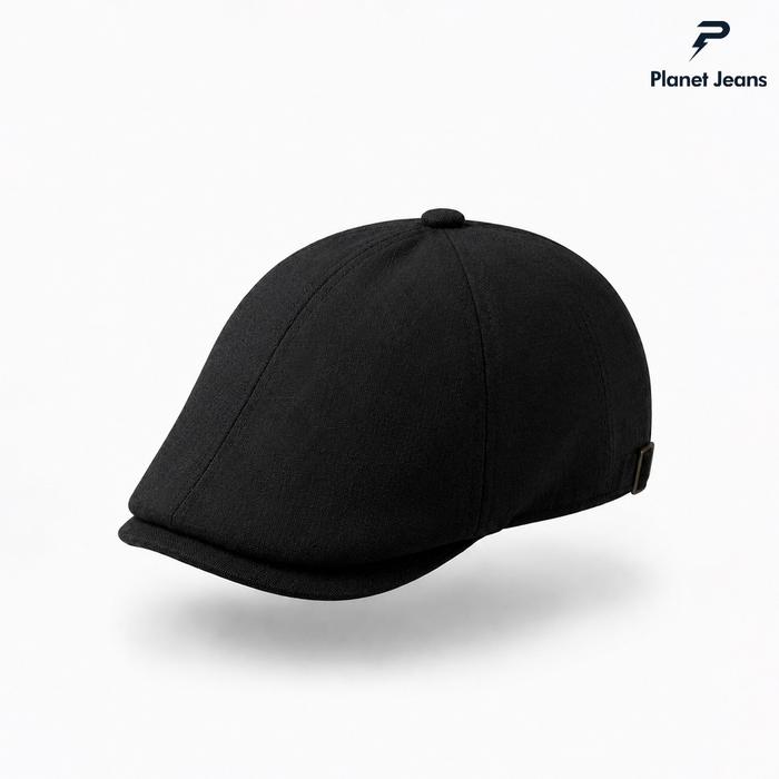 Planet Jeans - Topi Newsboy Hats Flat Caps Vintage Peaky Blinder Hitam Abu - NBC02