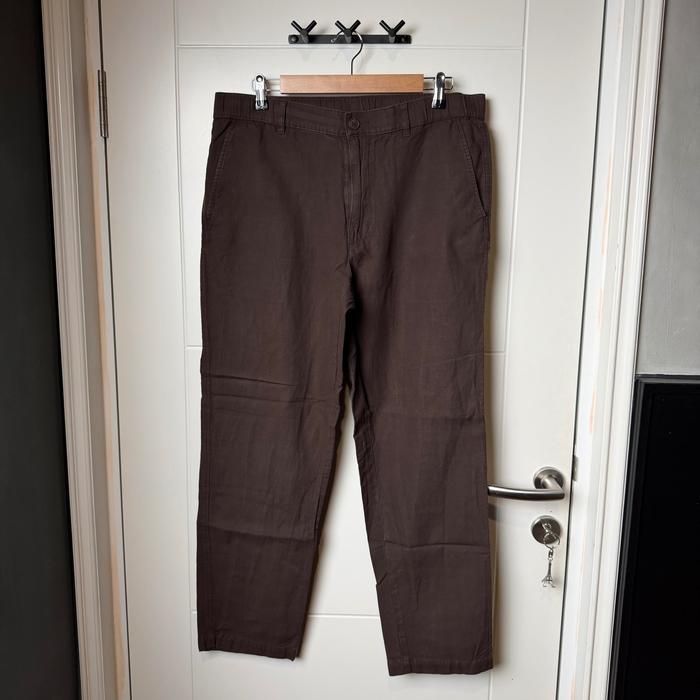 Celana Panjang Linen Blend Easy Pants - Cokelat Tua / Dark Brown Size L (Preloved)