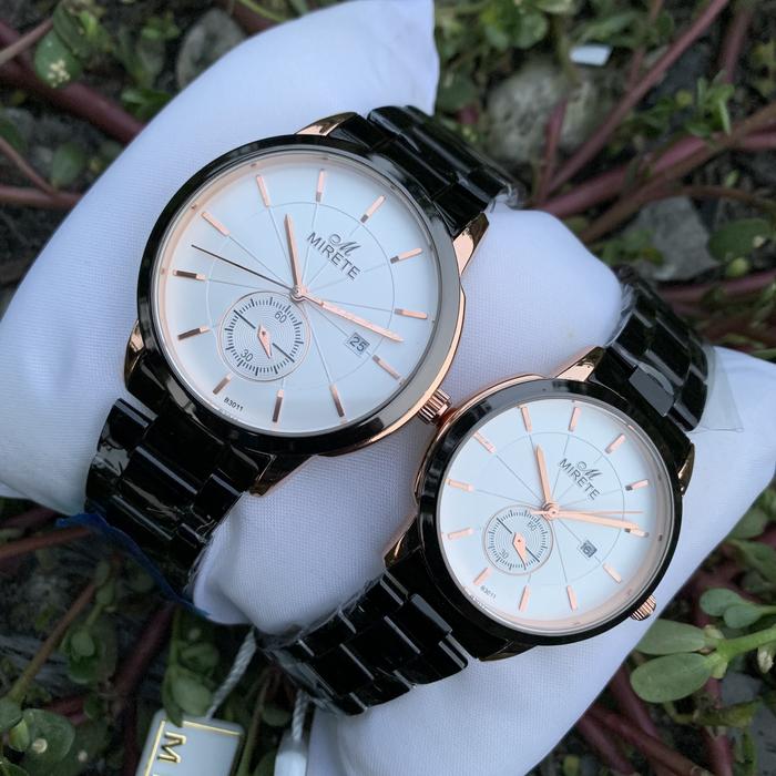 Jam tangan mirete high class rantai Rose gold plat putih B3011 couple tanggal aktif Kaca Watches Ele