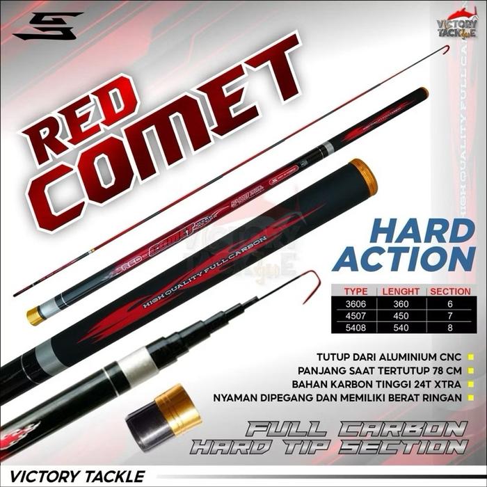 Victory Tackle TEGEK GO-STIREK RED COMED 240/270 Hard Action Full Carbon Hard Tip Section Tutup Alum