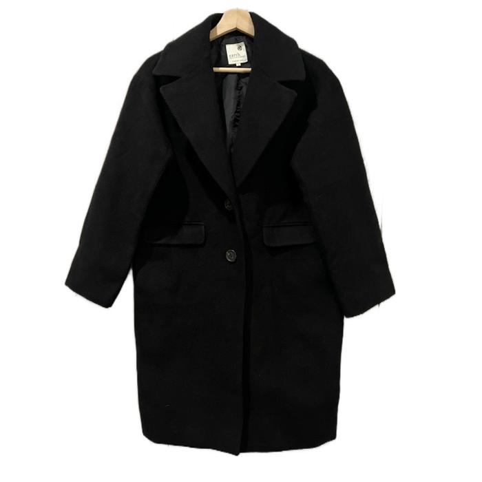 [USED] EARTH Music & Ecology Premium Label Coat Midi Kerah Lebar Hitam Pekattt