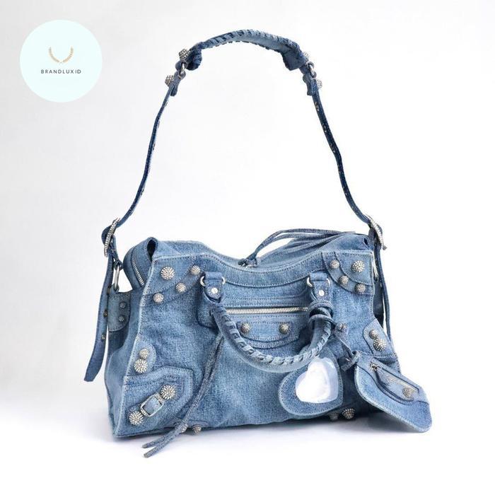 BALENCIAGA NEO CAGOLE CITY DENIM WASHED AND FRAYED SHW