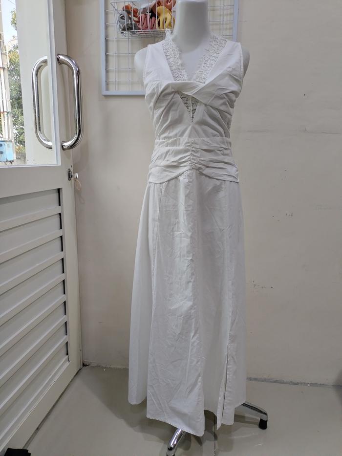 Long Dress putih-Long Dress pesta-Long dress brokat-Long dress cantik