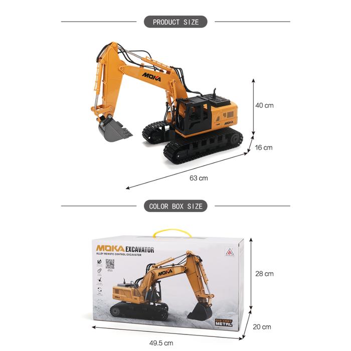 Moka RC Excavator Kendali yang besar 15 Channel 2.4Ghz 1/14 Metal Charging Rc Beko Suara Analog 7KM/