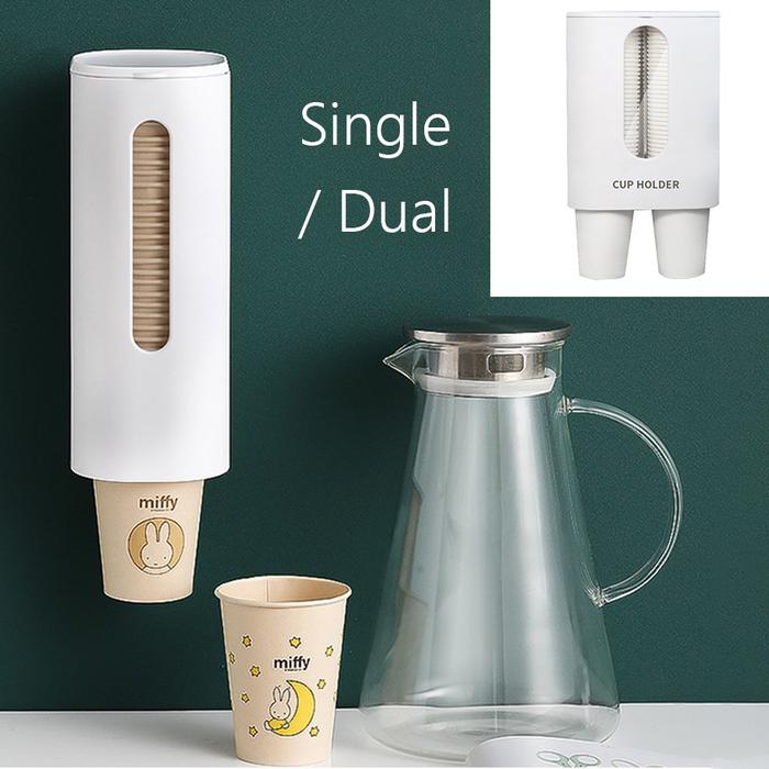 Dispenser Gelas Disposable Plastik Kertas Paper Wall Cup Holder Storage Plastic Holder Anti Dust Rac