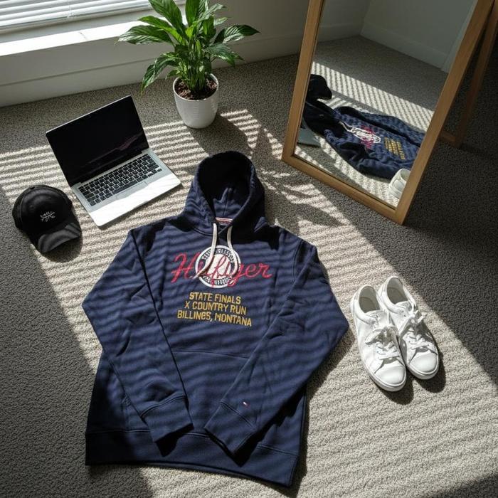Tommy Hilfiger Inspired Navy Hoodie State Finals Billings Montana Vintage Style Jaket Sweater Pria W