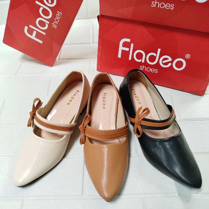 Sepatu Kerja Pantofel Wanita kode pl3pk hak 3cm size normal 37-41 motif pita kecil merk fladeo simpe