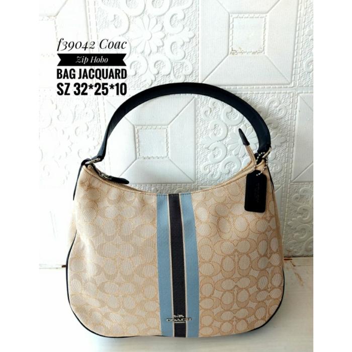 TAS WANITA COACH ORIGINAL - COACH ZIP HOBO JACKQUARD