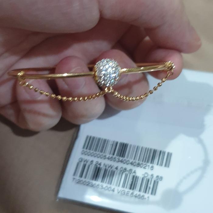 Bangle oval gelang kaku ubs pentol putih rantai merica emas asli 375