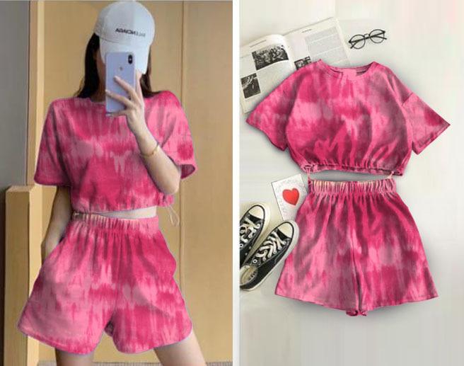 FEMMESHOPA-SETELAN WANITA-FN SET CROP TIE DYE