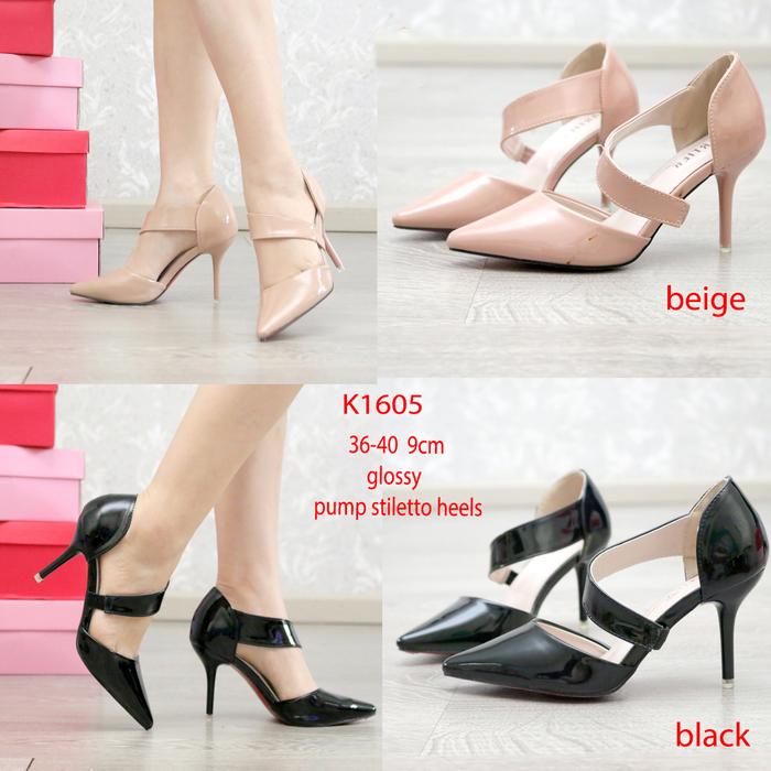 Sepatu Heels tali 9cm Beige Hitam Fashion Import KY1605