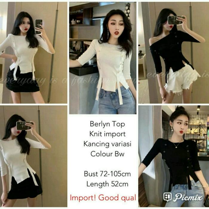 es Blouse Berlyn top import hitam Putih