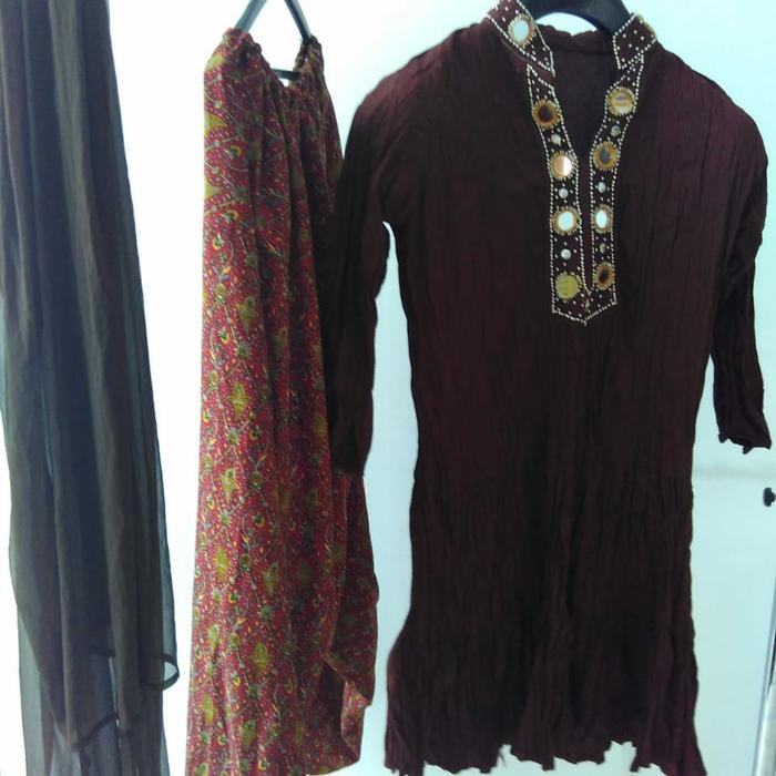 Baju India Coklat Satu Set/ Setelan baju India panjang Preloved