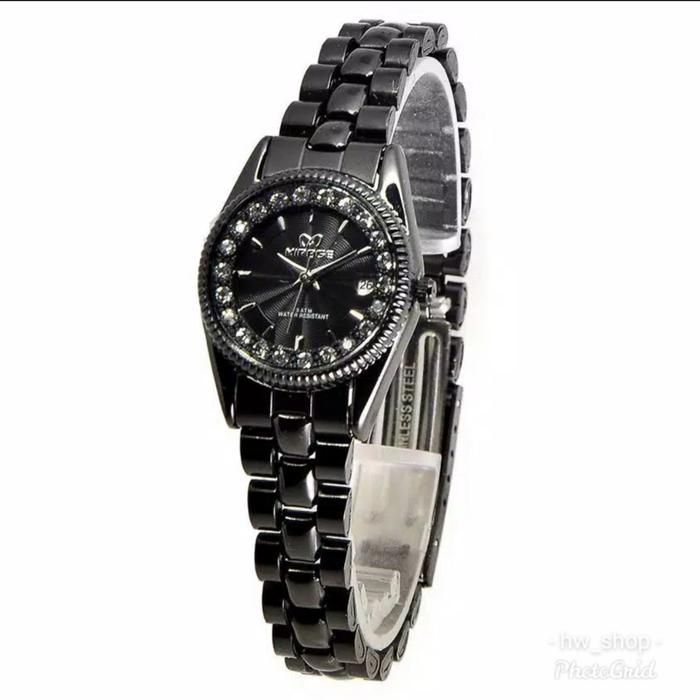 Jam Tangan Wanita Mirage Permata Full Hitam