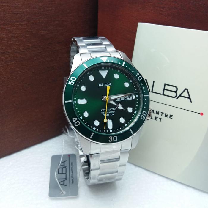JAM TANGAN PRIA ALBA AL4165X1 AUTOMATIC SILVER GREEN DIAL ORIGINAL