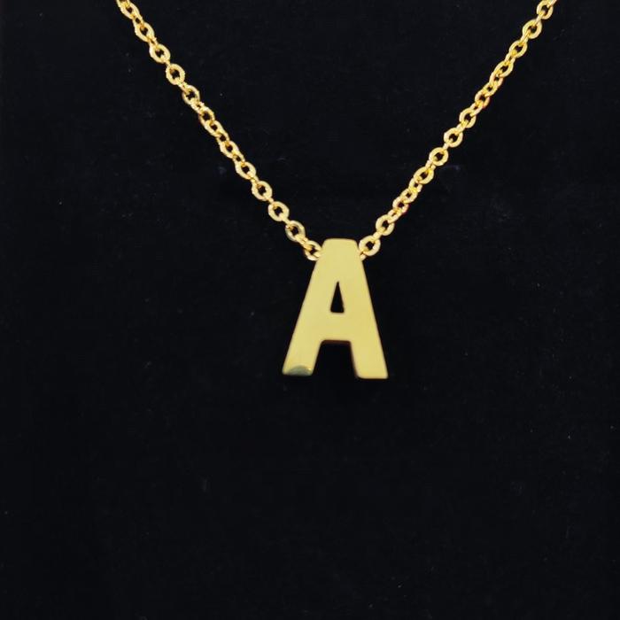 Kalung Huruf Inisial A - Z Titanium Lapis Emas