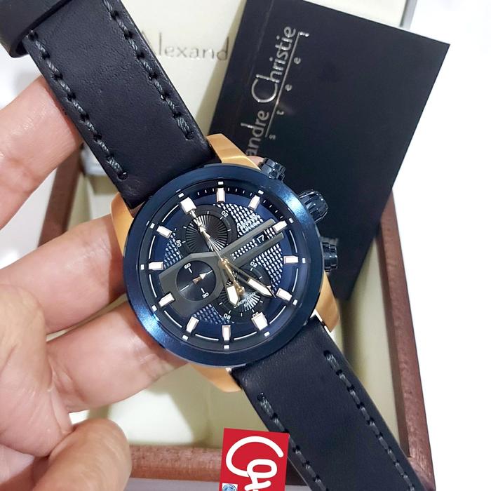ALEXANDRE CHRISTIE AC6270 AC 6270 MAN BLUE ROSEGOLD LEATHER STRAP