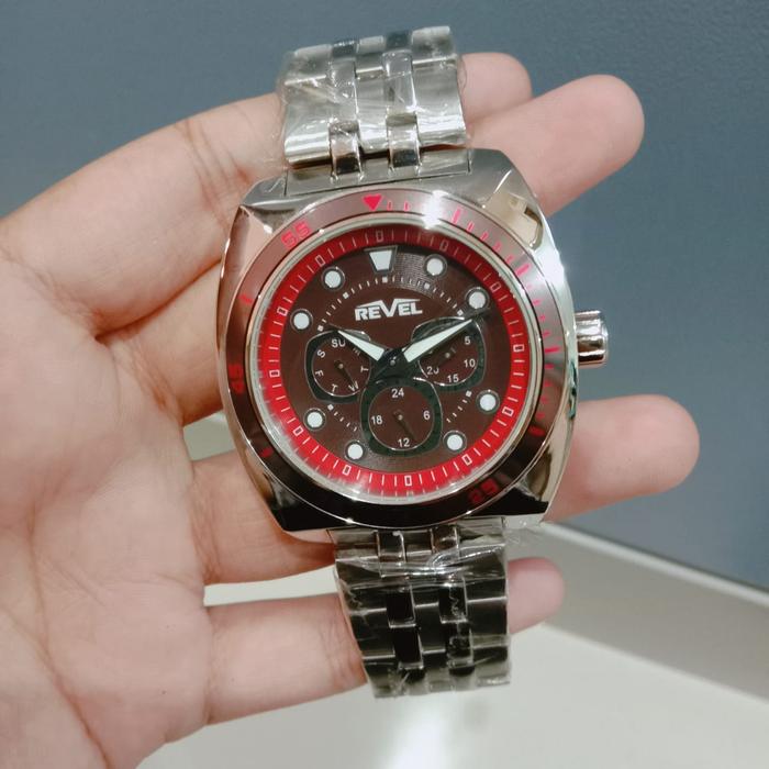 JAM TANGAN PRIA REVEL CN6786 SILVER RED BROWN ORIGINAL MURAH