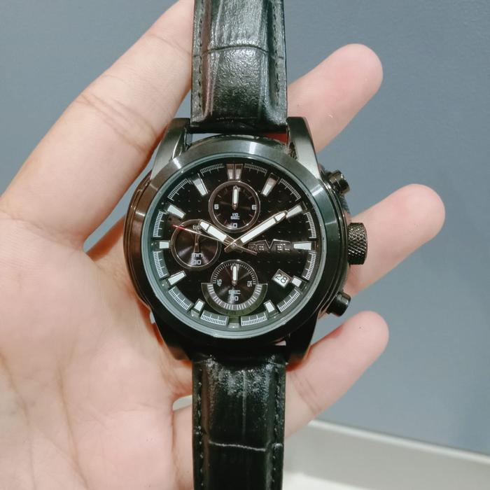 JAM TANGAN PRIA REVEL BC6170 BLACK LEATHER ORIGINAL MURAH