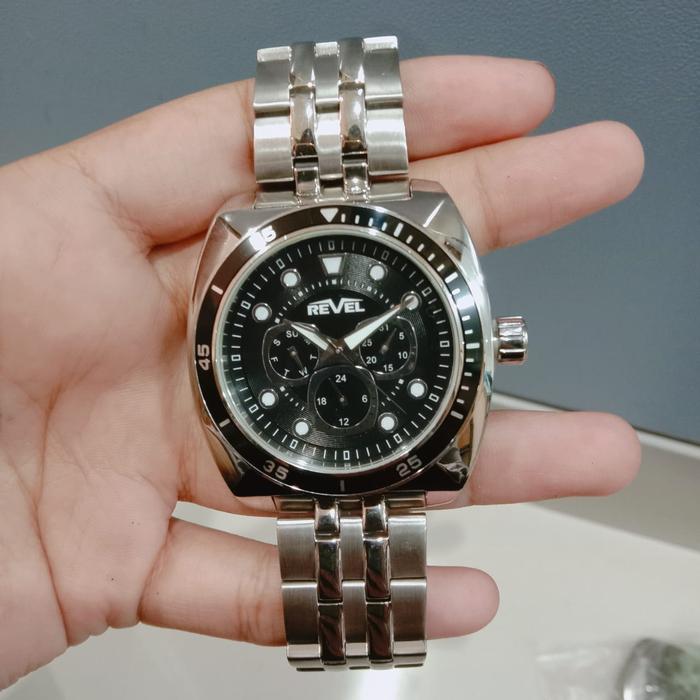 JAM TANGAN PRIA REVEL CN6786 SILVER BLACK ORIGINAL MURAH