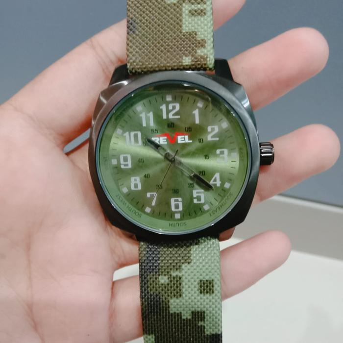JAM TANGAN PRIA REVEL GE8603 BLACK GREEN LEATHER ORIGINAL BERGARANSI