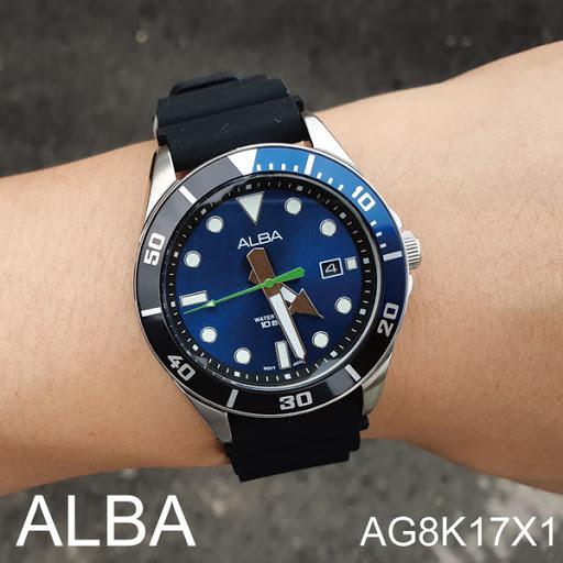 JAM TANGAN PRIA ALBA AG8K17X1 AG8K17 SILVER BLUE BLACK RUBBER ORIGINAL