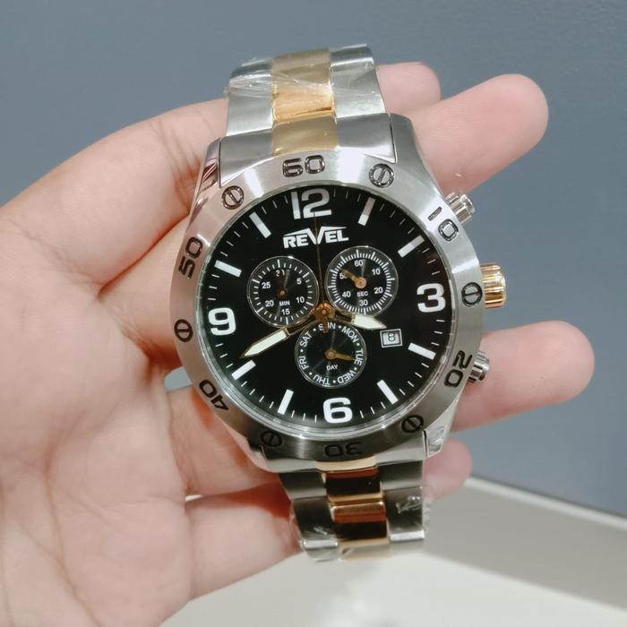 JAM TANGAN PRIA REVEL CN5349 SILVER GOLD BLACK ORIGINAL MURAH