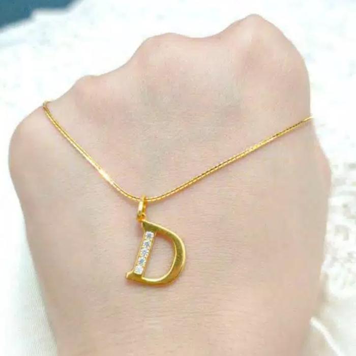 Kalung Liontin Inisial Nama Alfabet D Jewellery Hadiah Pacar Emas asli