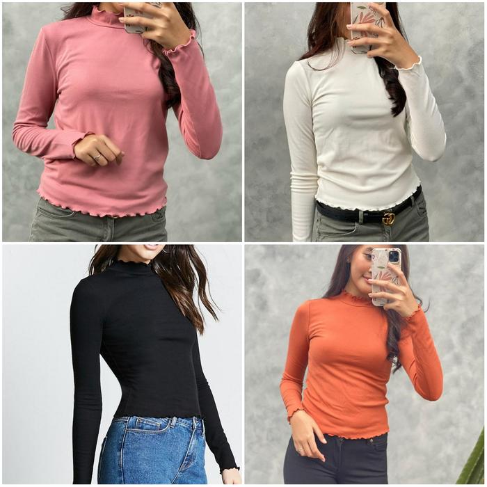 Blouse Forever 21 Lettuce Edge Mock Neck Top Longsleeves