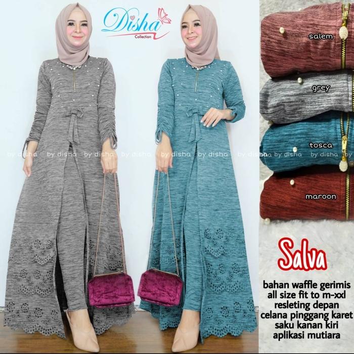 SALVA SETELAN DRESS & CELANA MAT WAFLE GERIMIS ld 100,-110ccm