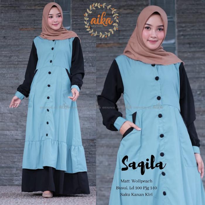 Gamis Maxi Dress Saqila Bahan Wolfis Premium Original by Aika