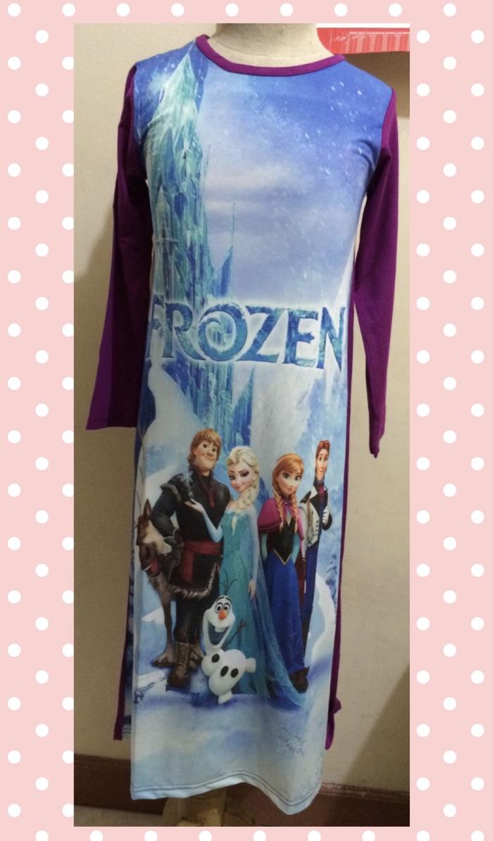 Gamis kaos dress panjang anak frozen Anna Elsa