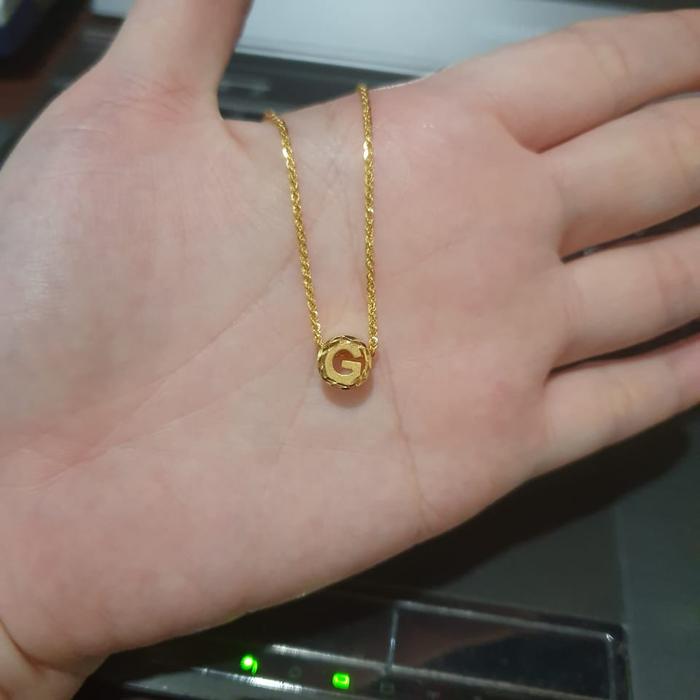 Set Kalung dan Liontin Inisial Huruf G Bulat Elegant Emas Asli