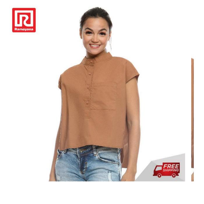 Ramayana - Chapter 9 blouse Tangan lengan kancing 4 Hayden Coklat Muda