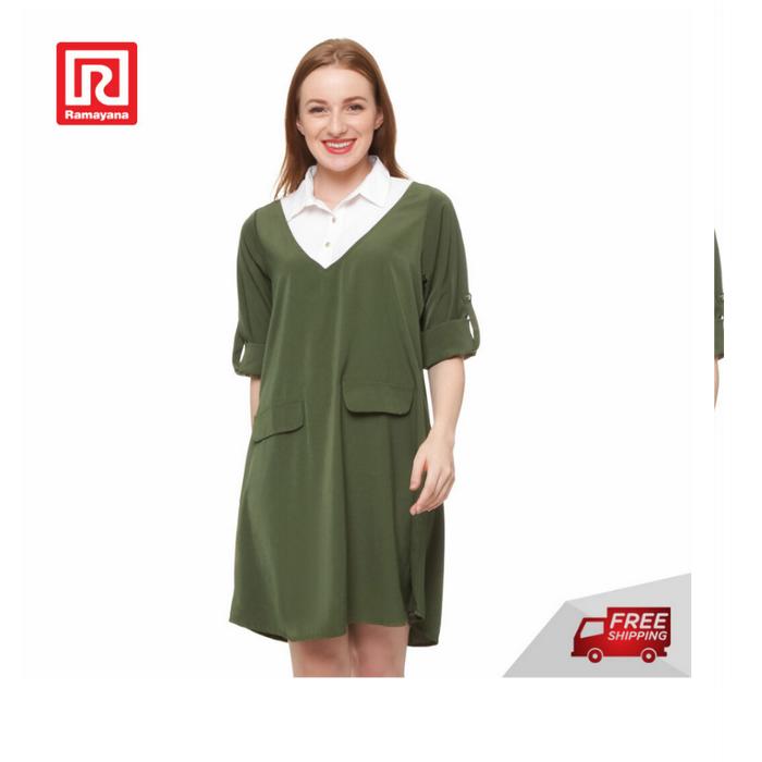 Ramayana - JJ Casual Dress Tangan L/S Kantong 2 Hijau Army M