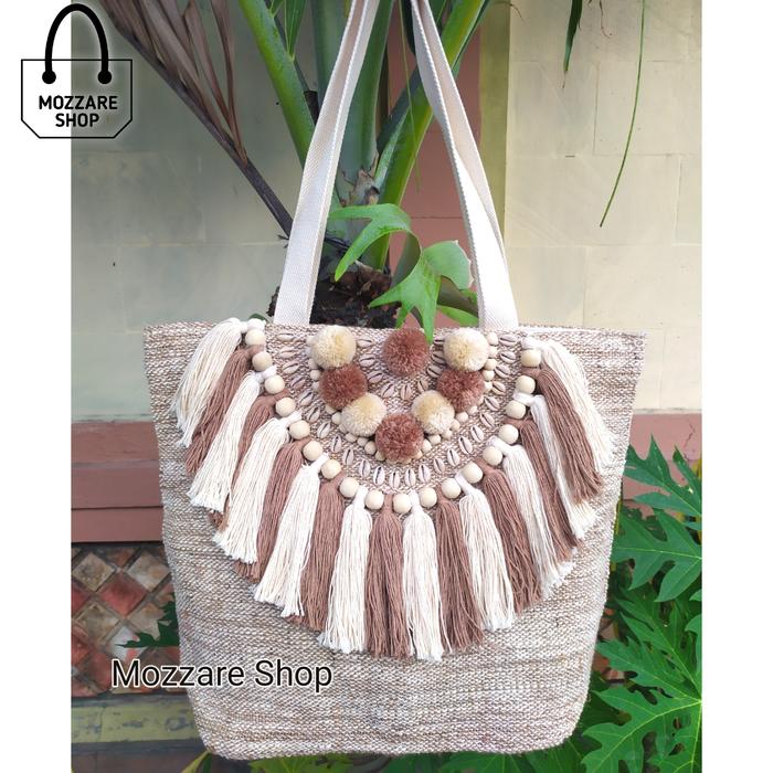 tas etnik tumanggal goni pompom bali tas pantai