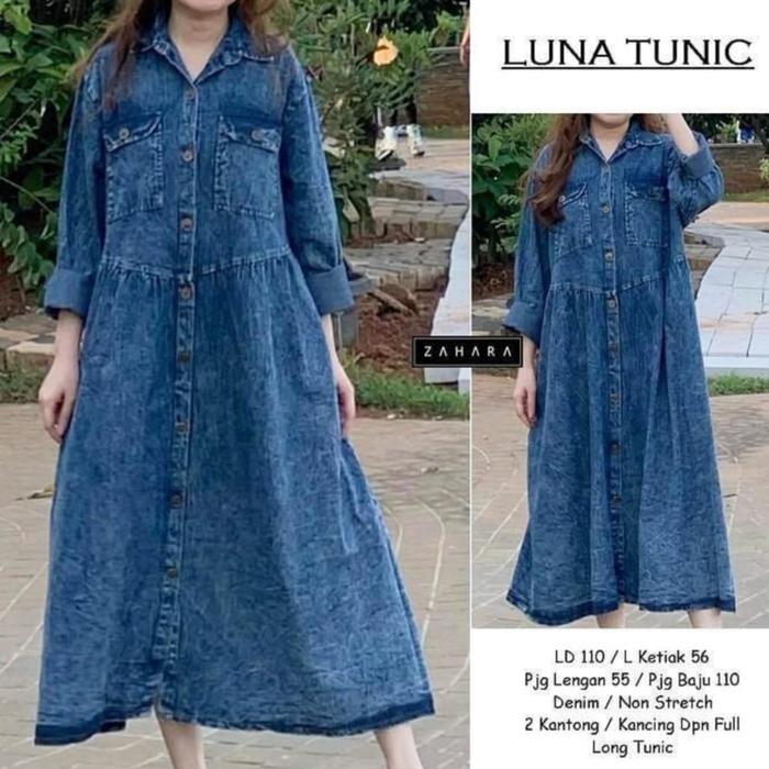 meidy tunik jeans/tunik atasan panjang jeans wanita/tunik muslim jins