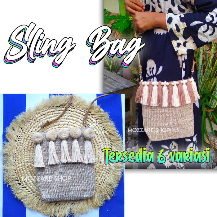 tas selempang pom pom tumanggal goni