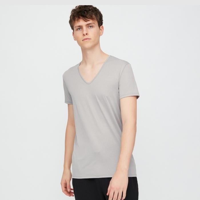AIRism men pria T-SHIRT V NECK LENGAN PENDEK