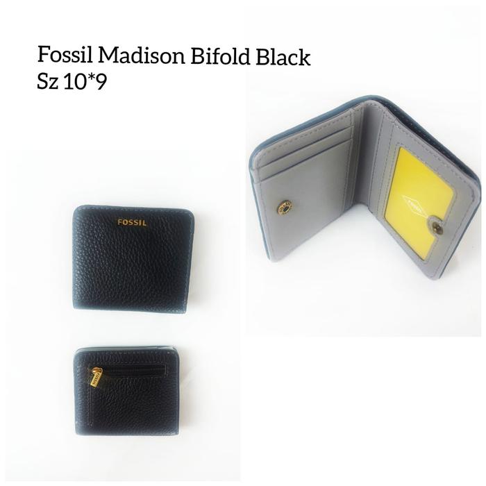 DOMPET WANITA FOSSIL ORI - FOSSIL MADISON BIFOLD BLACK LEATHER
