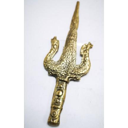 Tombak Trisula Naga Kembar Kuningan Antik