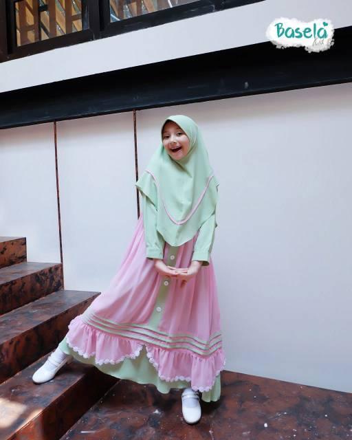BASELA SYARI KIDS Baju Muslim Gamis Anak Perempuan Usia 7 - 10 Tahun