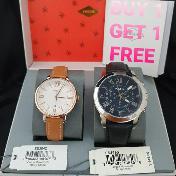 Jam Tangan Couple Fossil FS 4990 Kulit Original 44mm 35mm Fullset