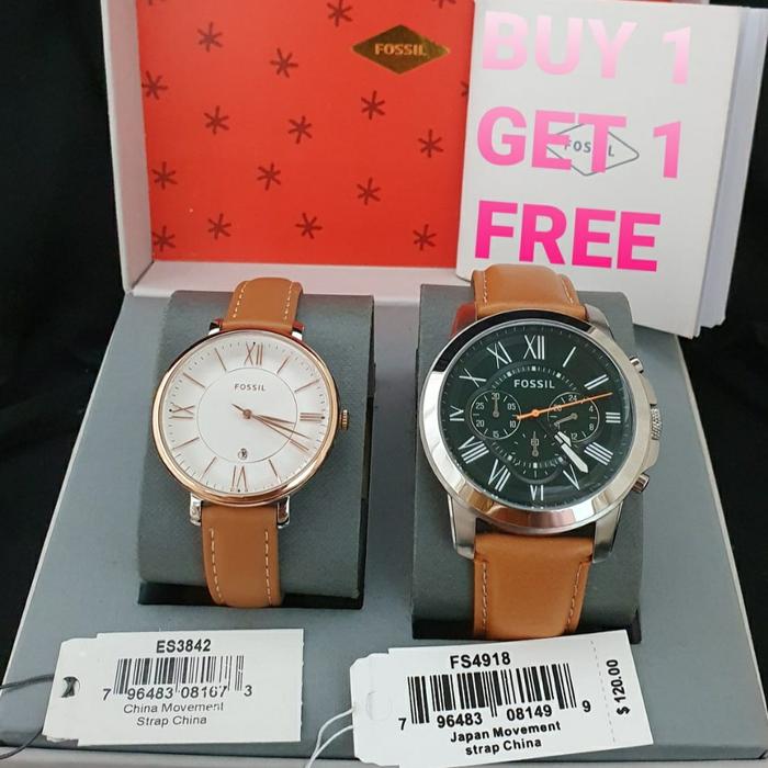 Jam Tangan Couple Fossil FS 4918 Kulit Original 44mm 35mm Fullset
