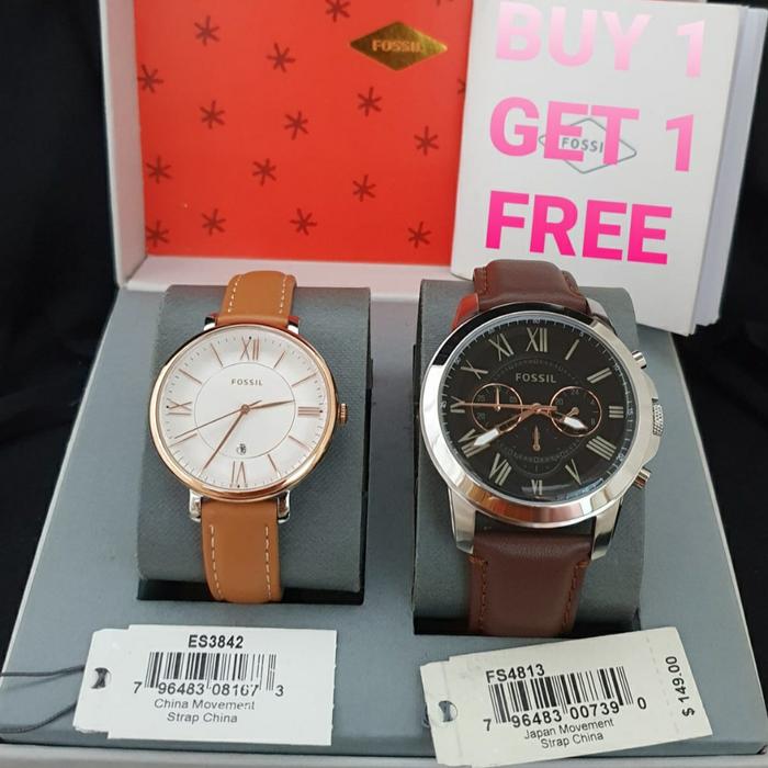 Jam Tangan Couple Fossil FS 4813 Kulit Original 44mm 35mm Fullset