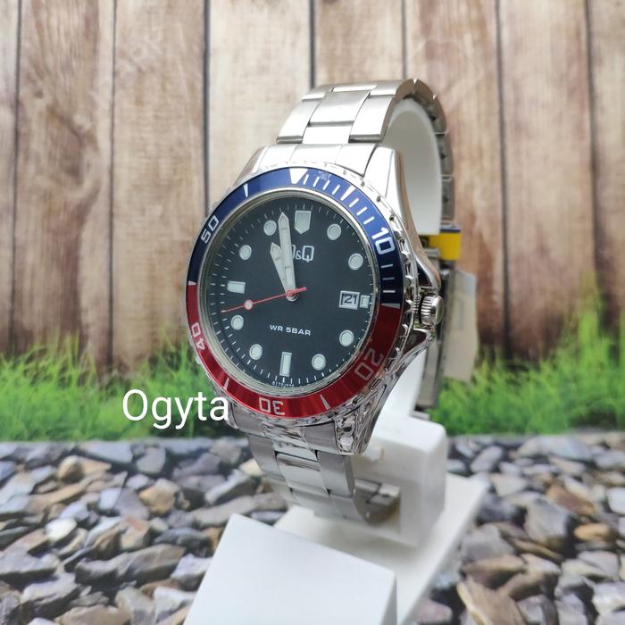 Jam Tangan Pria Q&Q QnQ QQ Analog Strap Rantai A172J222Y Original